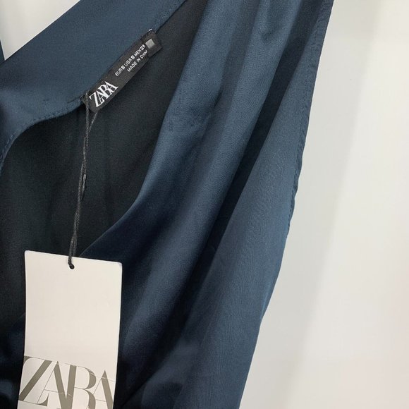 Zara Bodysuit Blue Sateen VNeck Sleeveless NWT - Picture 4 of 11